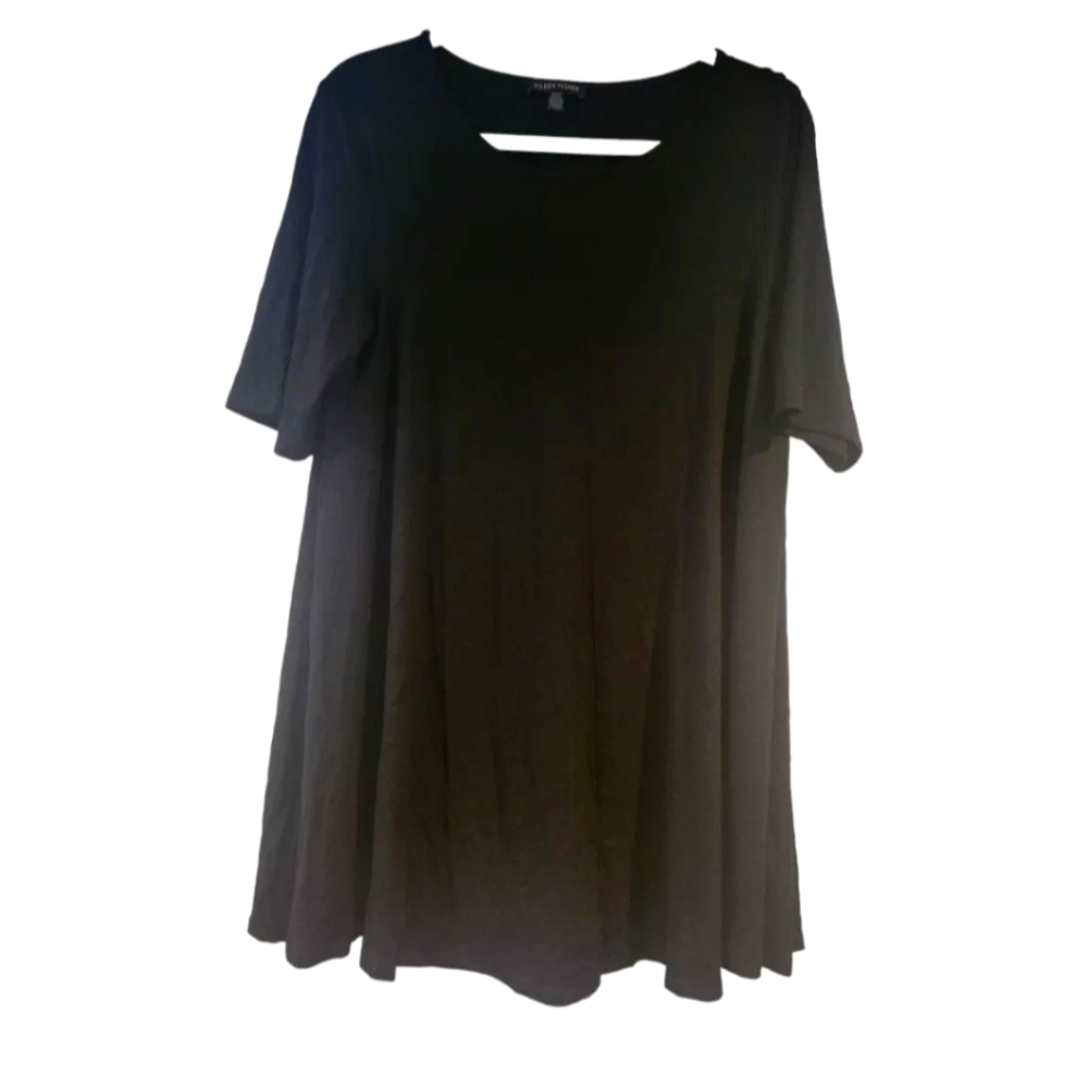 Eileen Fisher Womens Medium Black Top Tunic Stretch Lightweight Casual
